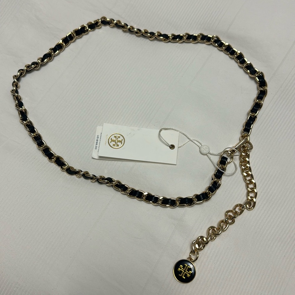 Tory Burch Black and Gold Chain-Link Waist Belt